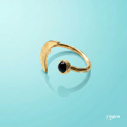 CLEARANCE Crescent Moon Ring with Black Onyx